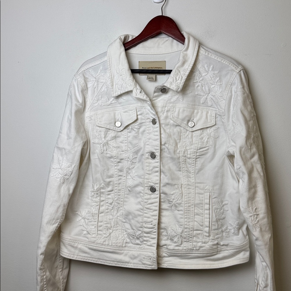 Pilcro and the Letterpress White Floral Embroidered Jean Jacket sz XL - Picture 4 of 11